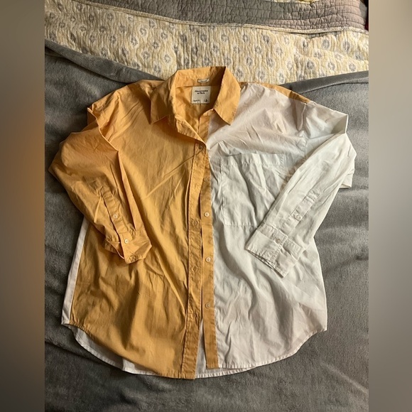 Abercrombie and Fitch Oversized Orange and White button down size M - Picture 1 of 4